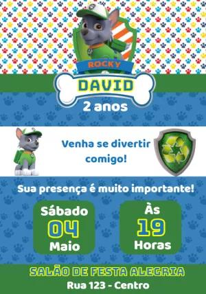 Convite Aniversário Patrulha Canina Rocky para Editar Online