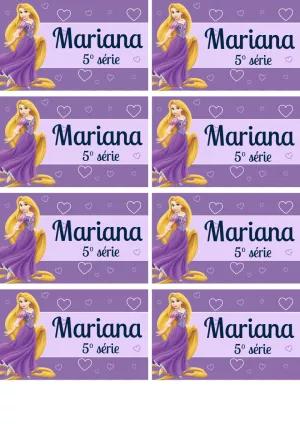 Etiqueta Escolar Enrolados: Modelo Editável com Rapunzel