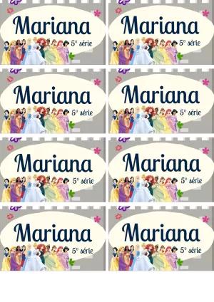Etiqueta Escolar Princesas da Disney para Editar Online