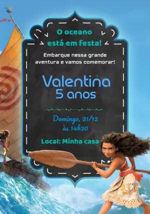 Convite Aniversário Moana Aventura para Editar Online