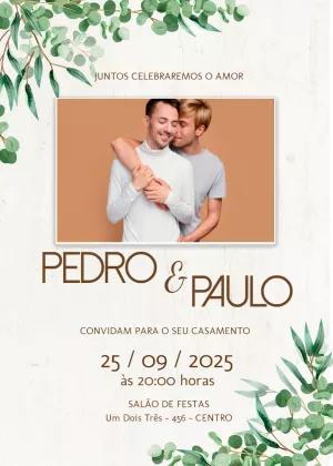 Convite de Casamento com Foto e Eucalipto para Editar Online