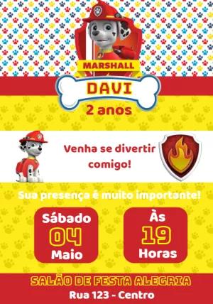 Convite Aniversário Patrulha Canina Marshall para Editar Online
