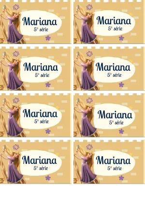 Etiqueta Escolar Enrolados com Rapunzel para Editar Online