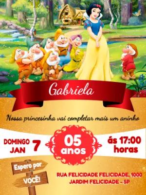 Convite Aniversário Branca de Neve e os Anões para Editar