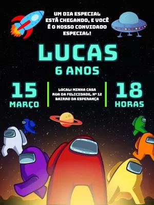Convite de Aniversário Among Us com Personagens para Editar