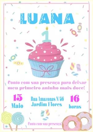 Convite de Aniversário Tema Doces e Cupcake para Editar Online