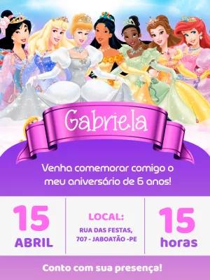 Convite de Aniversário Princesas Disney para Editar Online