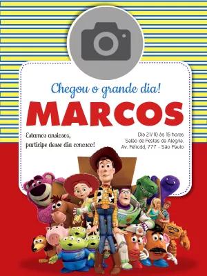 Convite Aniversário Toy Story com Foto para Editar Online