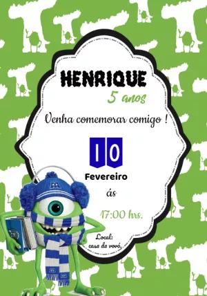 Convite Aniversário Mike Wazowski Monstros S.A. para Editar