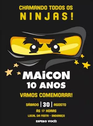 Convite de Aniversário Ninjago com Personagens para Editar Online