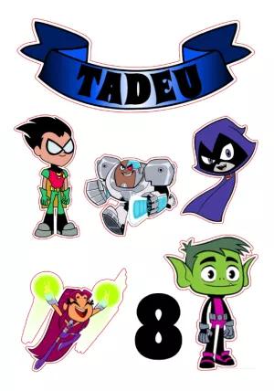 Topo de Bolo Jovens Titãs com Personagens para Editar e Imprimir