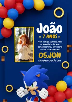 Convite de Aniversário Sonic com Foto para Editar Online