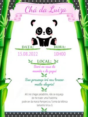 Convite Chá de Fraldas Panda Fofo para Editar Online