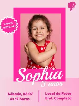 Convite de Aniversário Barbie com Foto para Editar Online