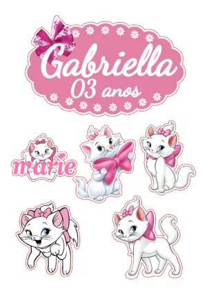 Topo de Bolo Gatinha Marie para Editar e Imprimir Online