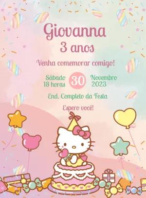 Convite Aniversário Hello Kitty Doces para Editar Online