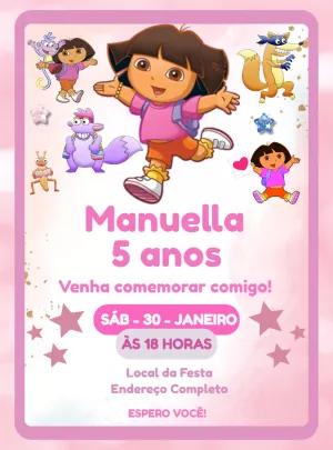 Convite de Aniversário Dora Aventureira para Editar Online