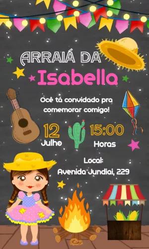 Convite Aniversário Festa Junina Menina Caipira para Editar