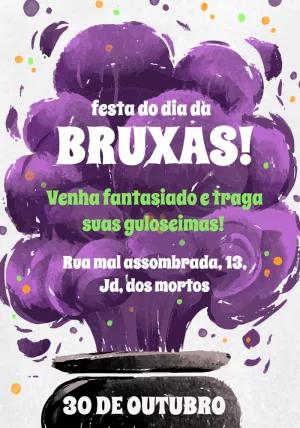 Convite de Halloween com Caldeirão de Bruxa para Editar Online