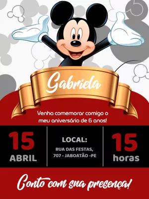 Convite de Aniversário Mickey Mouse Vermelho para Editar Online