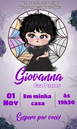 Convite de Aniversário Wandinha Addams para Editar Online