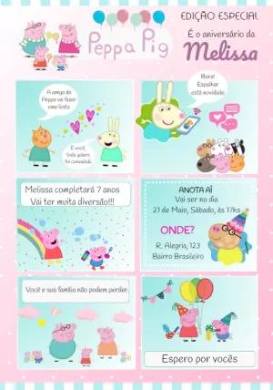 Convite de Aniversário Peppa Pig com a Turma para Editar Online