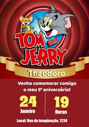 Convite de Aniversário Tom e Jerry Pose Clássica para Editar