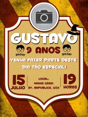 Convite Aniversário Harry Potter com Foto para Editar Online