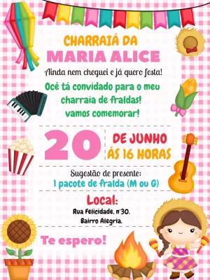 Convite Charraiá de Fraldas Junino para Editar Online