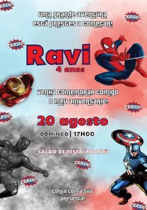 Convite de Aniversário Vingadores para Editar Online