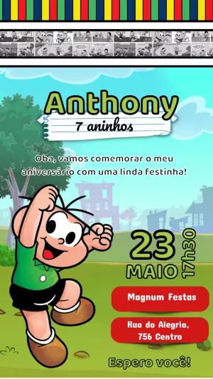 Convite Aniversário Cebolinha Turma da Mônica para Editar Online