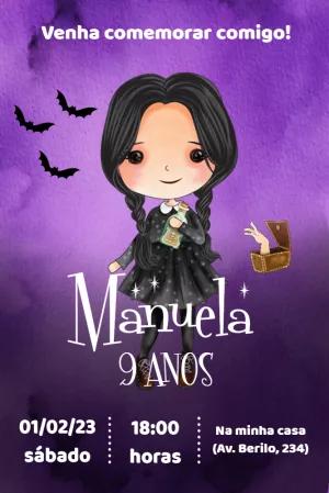 Convite Aniversário Wandinha Addams para Editar Online