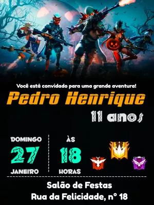 Convite de Aniversário Free Fire com Personagens para Editar