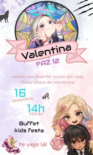 Convite Aniversário Wandinha e Enid para Editar Online