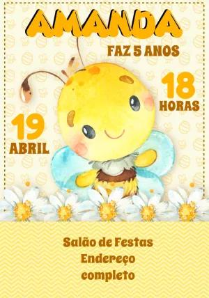 Convite Aniversário Abelhinha Fofa para Editar Online