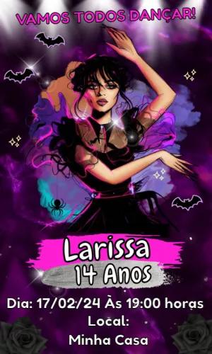 Convite Aniversário Wandinha Addams para Editar Online