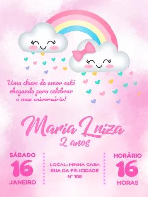 Convite Aniversário Chuva de Amor com Arco-íris para Editar