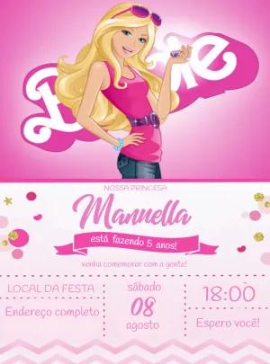 Convite de Aniversário Barbie Rosa para Editar Online