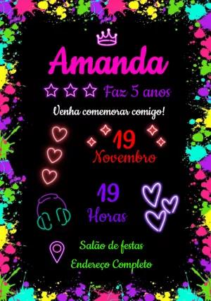 Convite de Aniversário Festa Neon para Editar Online