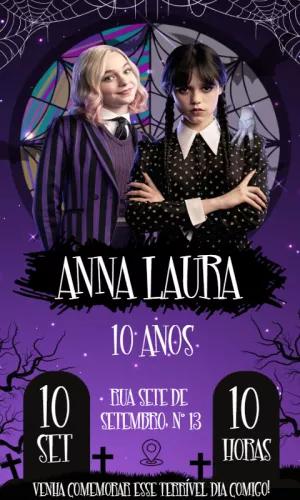 Convite Aniversário Wandinha e Enid para Editar Online
