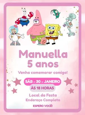 Convite de Aniversário Bob Esponja Rosa para Editar Online