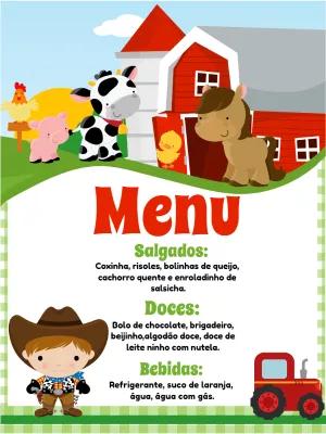 Menu de Aniversário Fazendinha para Editar Online