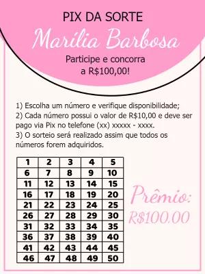 Rifa Pix da Sorte com Cartela de Números para Editar Online