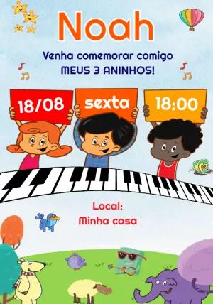 Convite Aniversário 3 Palavrinhas com Personagens para Editar