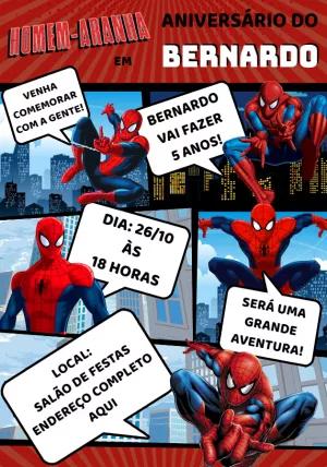 Convite de Aniversário Homem-Aranha para Editar Online