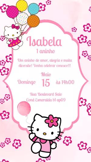 Convite de Aniversário Hello Kitty Rosa para Editar Online