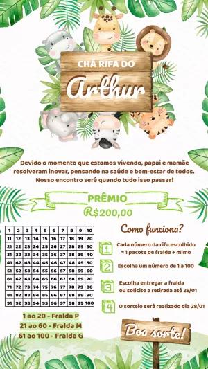 Convite Chá Rifa Safari com Animais Editável Online