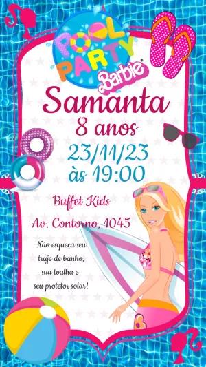 Convite Aniversário Pool Party da Barbie para Editar Online