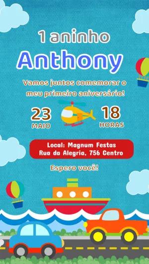 Convite de Aniversário Meios de Transporte para Editar Online