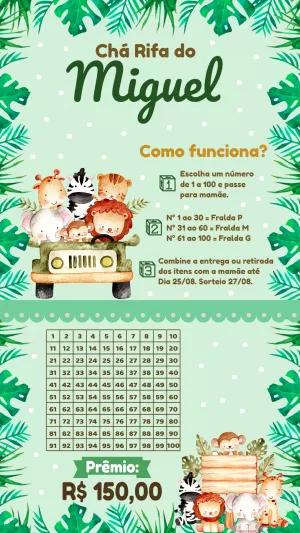 Convite Chá Rifa Safari com Animais para Editar Online